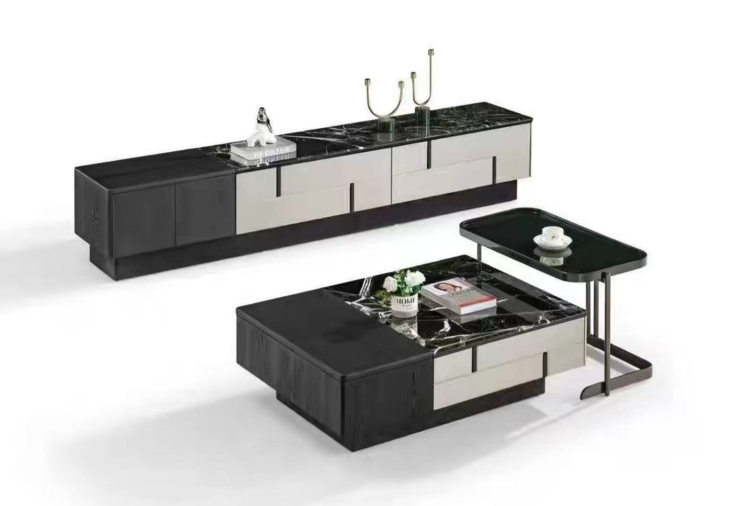 Wooden With Marble Top TV Unit